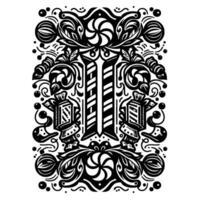Ornate Black and White Decorative Illustration Featuring Stylized Candies, Peppermints, and Floral Elements on a White Background. vector