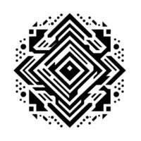 Symmetrical Black and White Geometric Mandala Complex Line Patterns, Dot Accents, and a Central Diamond on White Background. vector