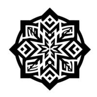 Symmetrical Black and White Geometric Mandala Featuring Star, Leaf, and Abstract Block Designs on White Background. vector