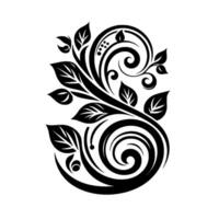 Elegant Black and White Floral Featuring Swirling Vines and Leaves, Ideal for Decorative Elements and Patterns. vector