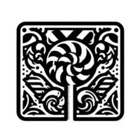 Intricate Black and White Decorative Lollipop Within a Square Frame with Floral and Swirl Accents. vector