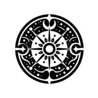 Intricate Black and White Celestial Compass Rose with Starburst, Moons, and Cosmic Embellishments, Isolated on White. vector