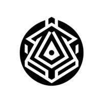 A geometric of a D triangle within a circle, creating an optical illusion in black and white on a plain backdrop. vector