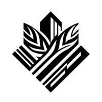 Geometric Black and White Floral with ZebraStriped Petals and Architectural Elements on a Clean White Background. vector