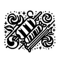 Abstract Black and White Illustration of Candied Treats, Lollipops, Swirls, and Sparkling Accents on a Clean White Background. vector