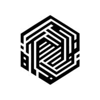 A Bold, Geometric Black and White HoneycombLike Maze, Centered on a White Background, Emphasizing Lines and Shadow. vector