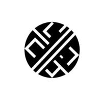 A bold black and white geometric featuring angular shapes forming a pattern inside of a circle. vector