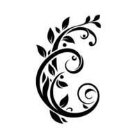 Elegant Black and White Floral Scroll with Leaves and Swirls, Minimalist on White Background. vector