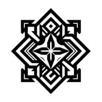 Complex black and white geometric featuring a central crosslike form within nested diamond and square shapes on a white backdrop. vector