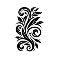 Elegant Black Floral Ornament with Swirls and Leaves, Simple on White Background. vector