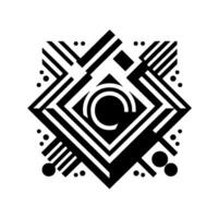 Geometric Black and White Mandala Symmetrical with Concentric Circles, Lines, Dots, and Geometric Shapes Against a White Background. vector
