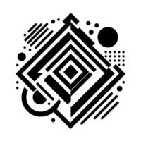 Geometric Black and White Abstract Composition A Symmetrical with Squares, Circles, and Lines. vector
