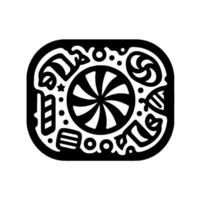 Abstract geometric , consisting of a black and white rectangular frame with stylized motifs a pinwheel, birds, eyes, and other shapes. vector