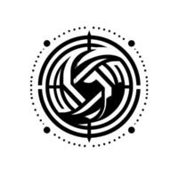 Abstract Black and White Geometric with an IrisLike Center, Dotted Circle, and Crosshair Elements on a White Background. vector