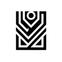 Geometric Black and White Minimalist Abstract , Featuring a Central Rectangular Composition with a Circle at the Top vector