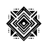 Geometric Black and White Starburst with Concentric Diamond Shapes and Dot Accents on a White Background. vector