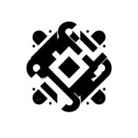 Geometric Abstract in Black, White, and Gray A Symmetrical with a Central D Square and Rounded Forms, Floating on White vector