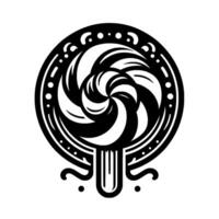 Intricate Black White Lollipop Detailed Swirls, Decorative Frame, and Elegant Handle on White. vector