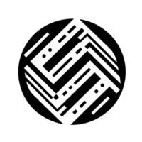 Abstract Geometric Composition within a Circle, a striking interplay of black and white, creating a dynamic and intricate with a modern minimalist aesthetic. vector