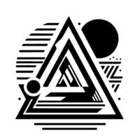 Geometric Abstraction Bold black and white composition featuring nested triangles, a circle, semicircle with lines, and a minimalist dot pattern on a white background. vector
