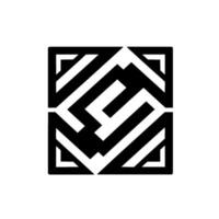 A symmetrical, geometric of an abstract shape with intersecting black and white lines, creating an illusion of depth and movement within a square frame on a clean white background. vector