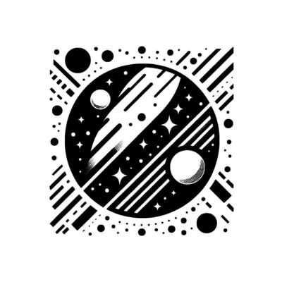 Abstract Black White Cosmic Geometric Planets, Stars, and Linear Elements.