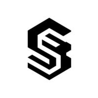 Geometric S Lettermark, a D Isometric Illusion with Layered Black, White, and Gray Tones on a White Background, Minimalist . vector