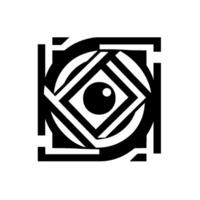Abstract , geometric black eye with white reflective dot set inside a series of layered patterns. vector