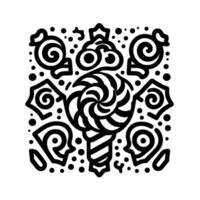 Whimsical Black and White Illustration Featuring Swirling Candy Surrounded by Stylized Decorative Elements in a Square Composition. vector