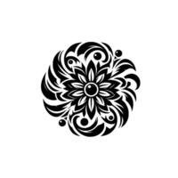 Intricate Black and White Circular Floral Mandala , Symmetric, Detailed Petal and Swirl Pattern on White Background. vector