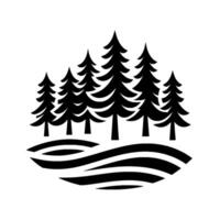 Silhouette of Evergreen Trees on a Wavy Terrain A Minimalist, Black and White Forest Landscape Depiction. vector