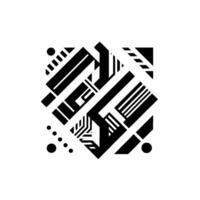 Geometric Black and White Composition with Abstract Shapes, Lines, and Polka Dots on a White Background. vector