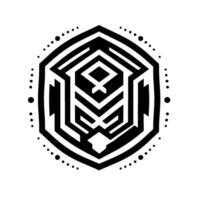 Intricate Geometric Maze in Hexagonal Frame with Black and White Lines and Dots vector