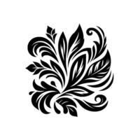 Intricate Black and White Floral with Swirls and Leaves, a Symmetrical Decorative Pattern vector