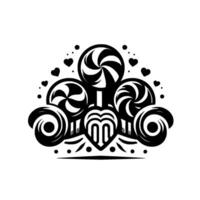 Abstract Black White Lollipop Composition with Hearts and Ornate , Depicting a Swirl of Confectionery Delight. vector