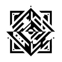 Symmetrical Geometric Black and White Abstract with Lines, Shapes, Dots, and Squares, on White Background. vector