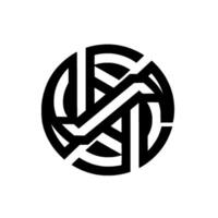 Intricate Geometric Black and White Featuring Interlocking Lines within a Circular Frame, Creating a Modern Abstract Composition. vector