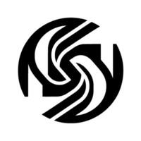 Bold Black and White Swirling Dynamic Spiral Shape With Geometric Elements Inside a Circular Form, Suitable for Branding. vector