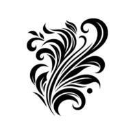 Bold Black and White Floral Scroll , Symmetrical Composition, Decorative Flourish with Curls and Leaf Details on a White Background. vector