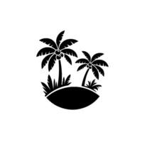Black and white depiction of a tropical island scene with two palm trees on a small island, evoking a sense of vacation. vector