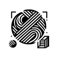 Abstract monochrome of a sphere made of intertwined lines, accompanied by geometric elements and dots, creating a minimalist composition. vector