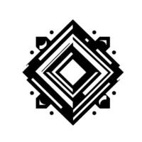 Geometric Abstract in Black and White, Featuring a DiamondShaped Core with a Layered Pattern and Symmetrical Detailing, Minimalist Style. vector