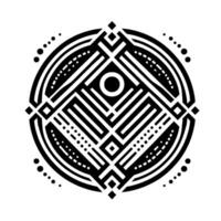 Geometric Mandala Symmetrical Black and White with Circles, Lines, Squares, and Dots, Centered on a White Background. vector