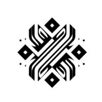 Symmetrical Abstract Geometric with Intertwined Black and White Lines, Diamonds, and Subtle Shadows on White Background. vector