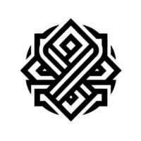 Intricate Black and White Geometric Mandala Featuring Squares, Lines, and a Circular Base with Negative Space, Creating a Modern and Abstract Composition. vector