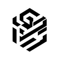 Geometric Black White Cube Abstract Art with Interlocking Shapes, Modern on a White Backdrop, Minimalist Aesthetic. vector