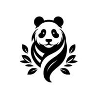 Stylized Panda Bear with Leafy Embellishments, Expressing Nature, Harmony and Simplicity, in Black and White, Art. vector