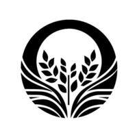 Circular Emblem of Foliage and Wheat, Black and White, Minimalist with Abstract Organic Shapes. vector