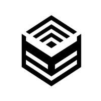 Geometric D Cube Illusion in Monochrome with Layered Effects on a White Background vector