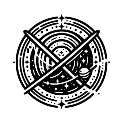Abstract Black White Illustration Galactic Celestial Drum Symbol with Stars and Lines.